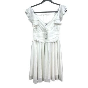 Forolav Girls Dress Ruched Smocked Special Occasion White Ruffled Sleeve Size M*